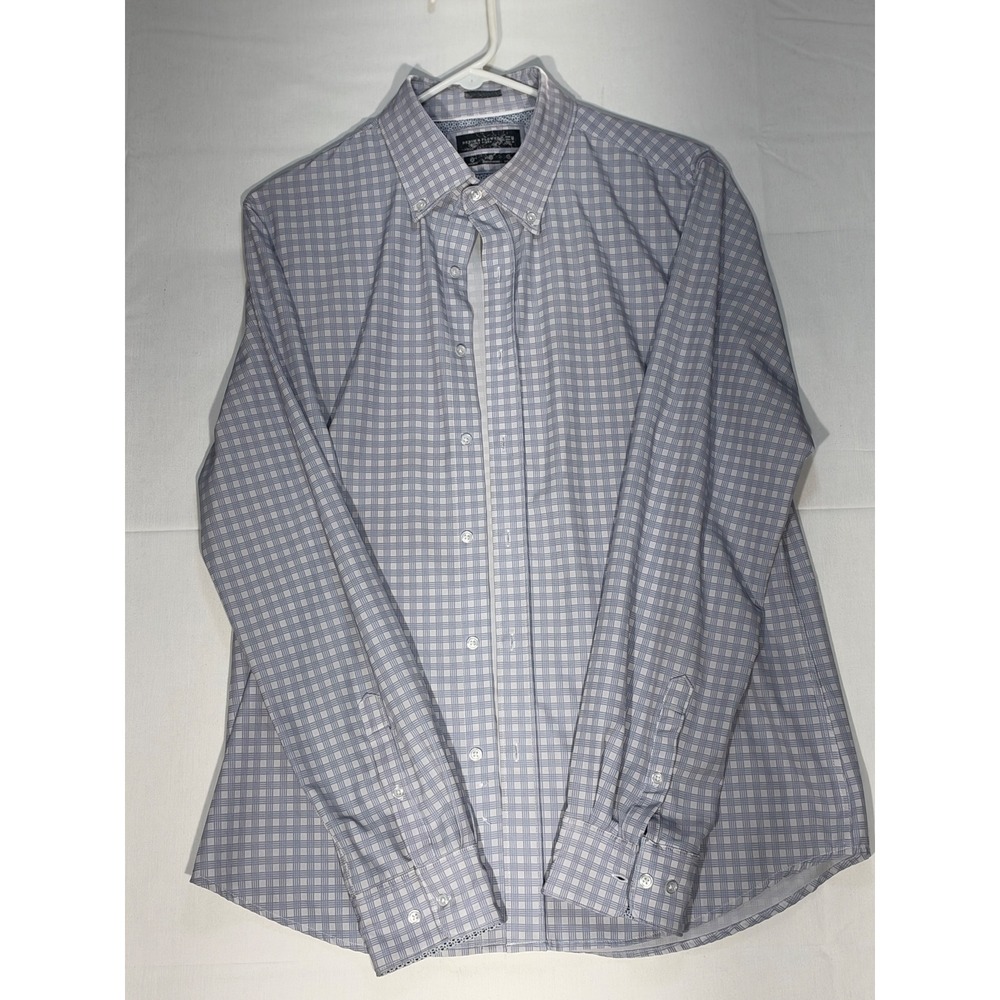 Denim&Flower Ricky Singh Mens Medium Blue White Grid Non Iron Button Down Shirt